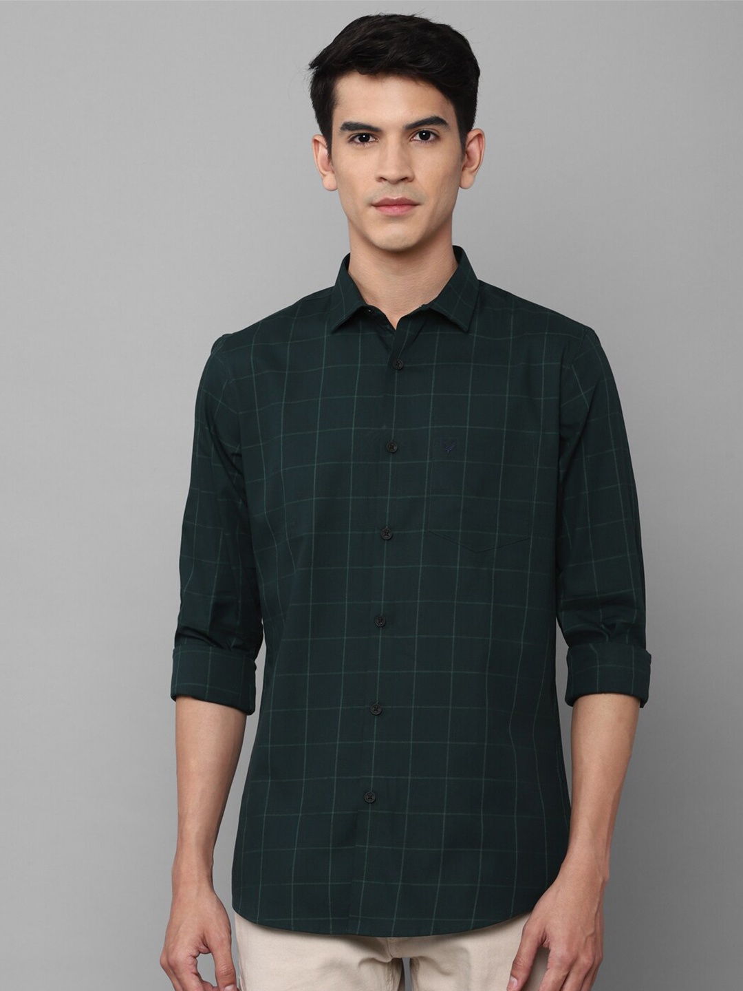 

Allen Solly Men Green Slim Fit Windowpane Checked Casual Shirt