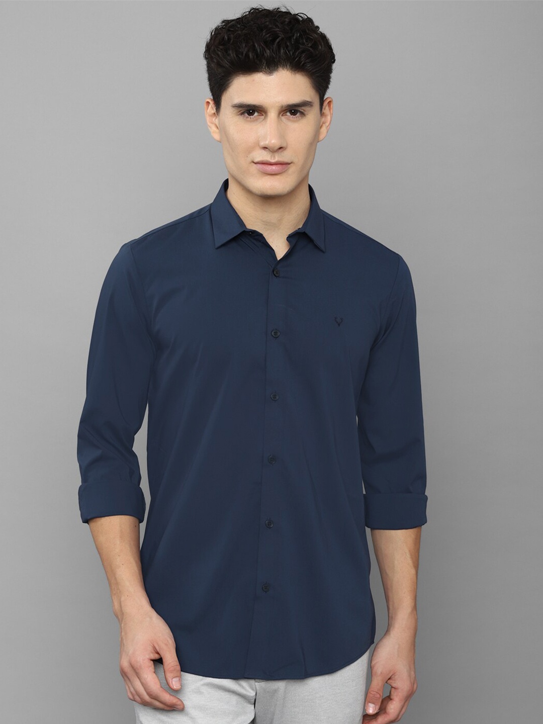 

Allen Solly Men Navy Blue Solid Slim Fit Casual Shirt