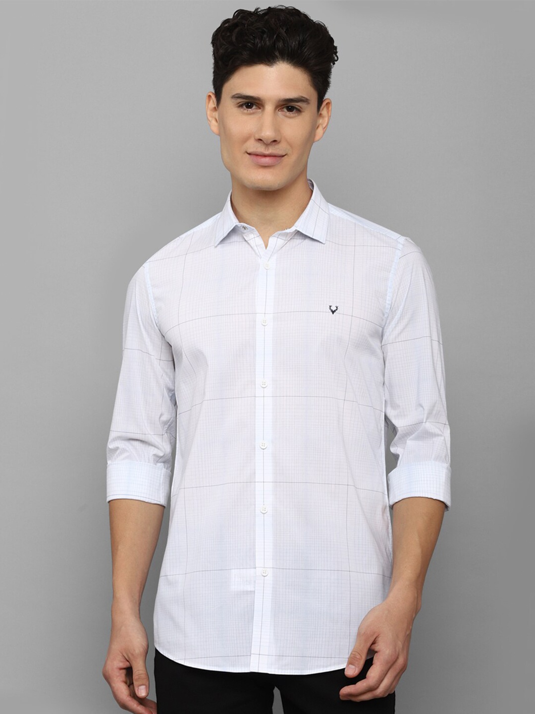 

Allen Solly Men White Slim Fit Windowpane Checks Checked Cotton Casual Shirt