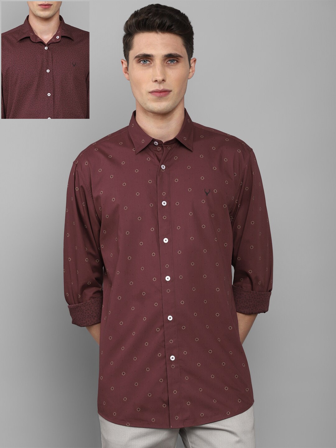 

Allen Solly Men Maroon Slim Fit Floral Printed Pure Cotton Reversible Casual Shirt