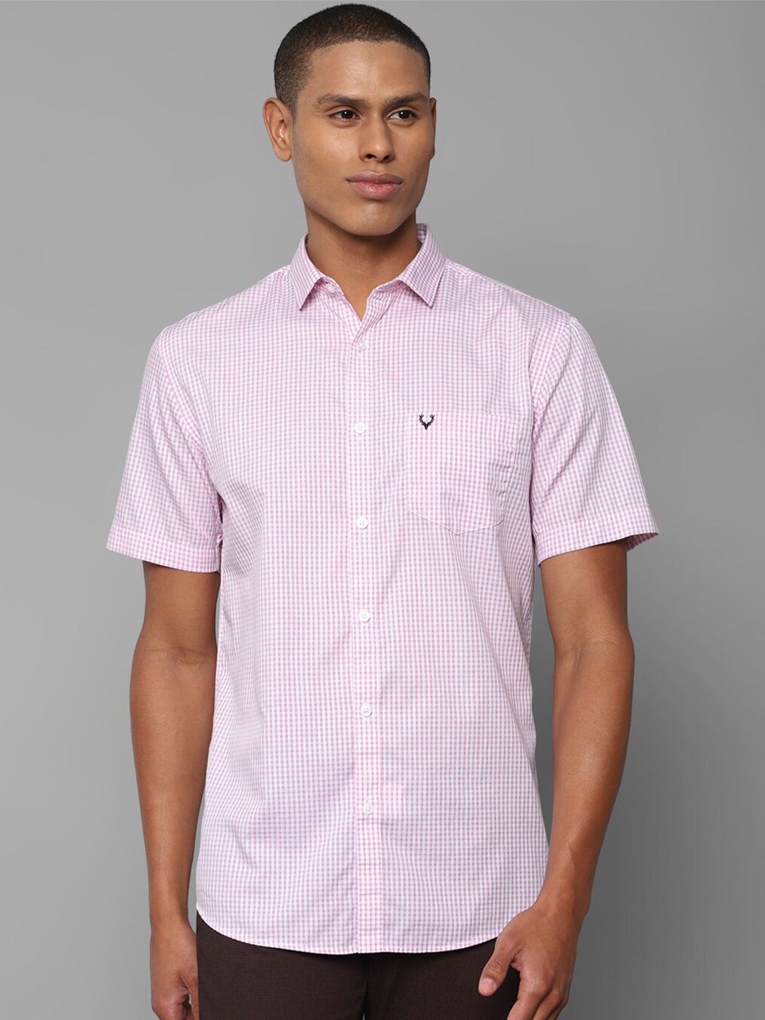 

Allen Solly Men Pink Micro Checks Printed Pure Cotton Slim Fit Casual Shirt