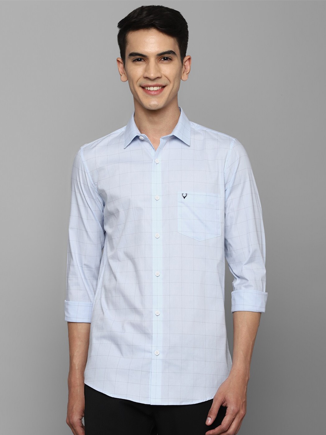 

Allen Solly Men Blue Slim Fit Windowpane Checks Pure Cotton Casual Shirt