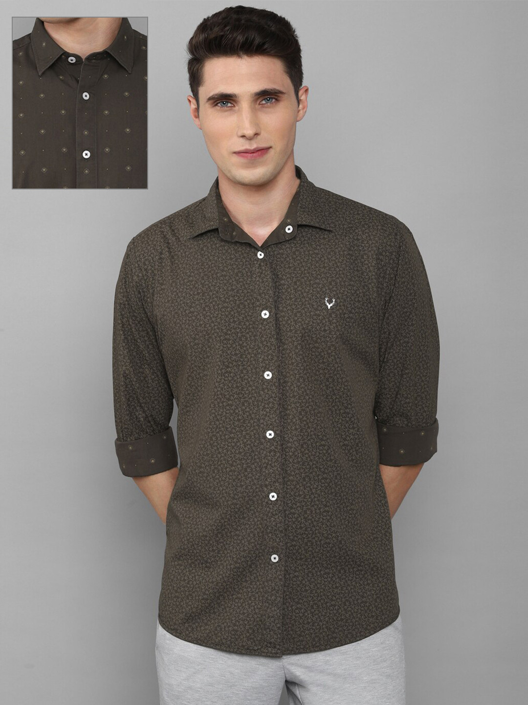 

Allen Solly Men Green Reversible Micro Ditsy Printed Slim Fit Pure Cotton Casual Shirt