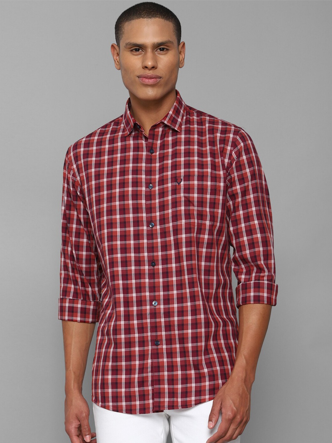 

Allen Solly Men Red Checked Slim Fit Pure Cotton Casual Shirt
