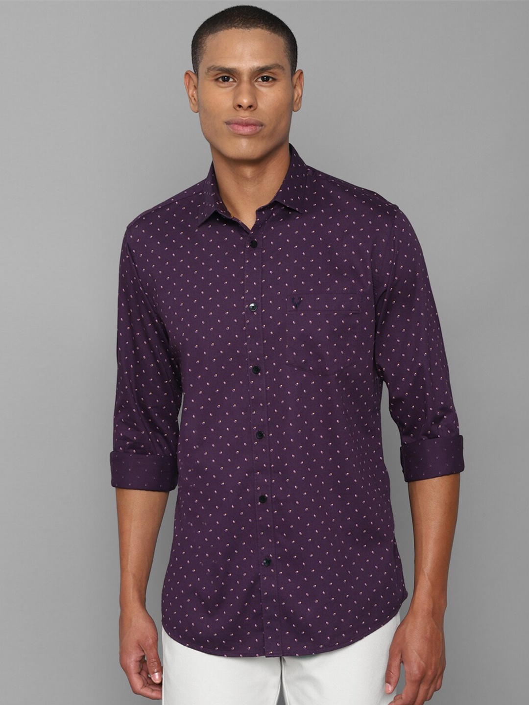 

Allen Solly Men Purple Slim Fit Printed Pure Cotton Casual Shirt