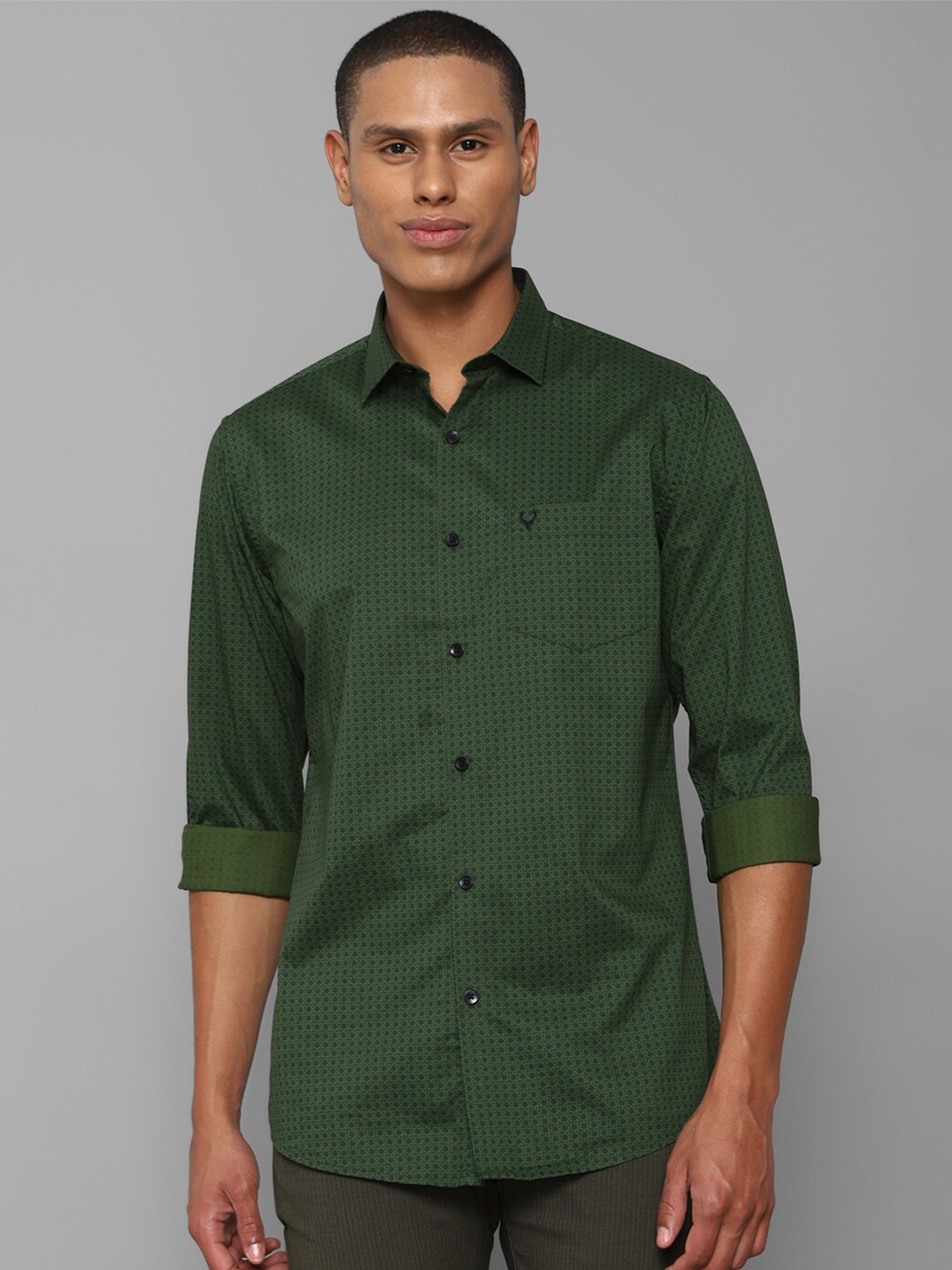 

Allen Solly Men Olive Green Slim Fit Printed Cotton Casual Shirt