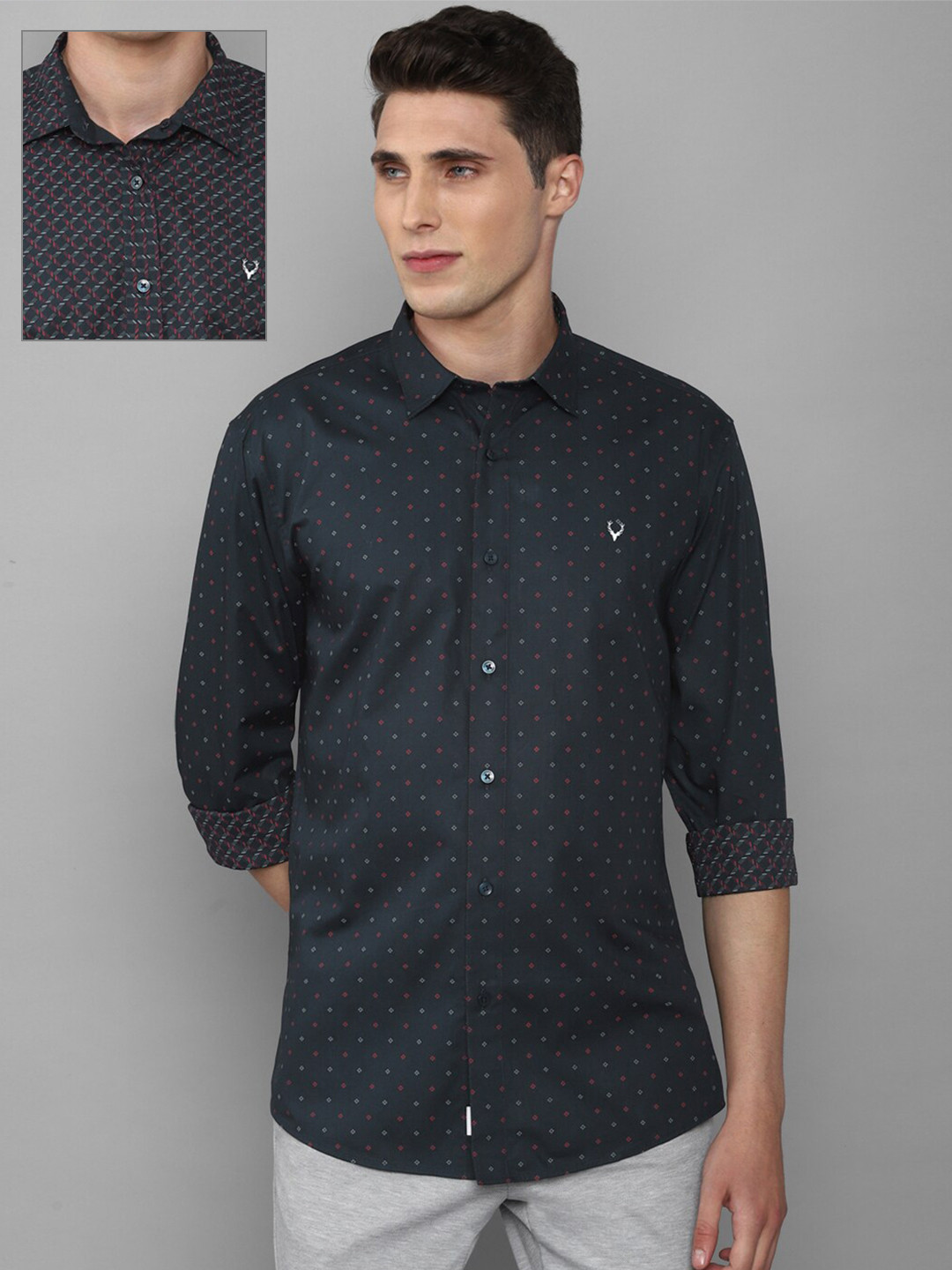 

Allen Solly Men Black Slim Fit Printed Pure Cotton Reversible Casual Shirt