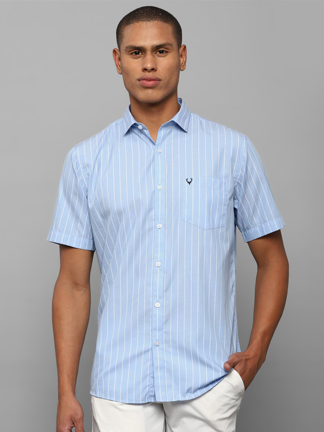 

Allen Solly Men Blue & White Slim Fit Striped Pure Cotton Casual Shirt