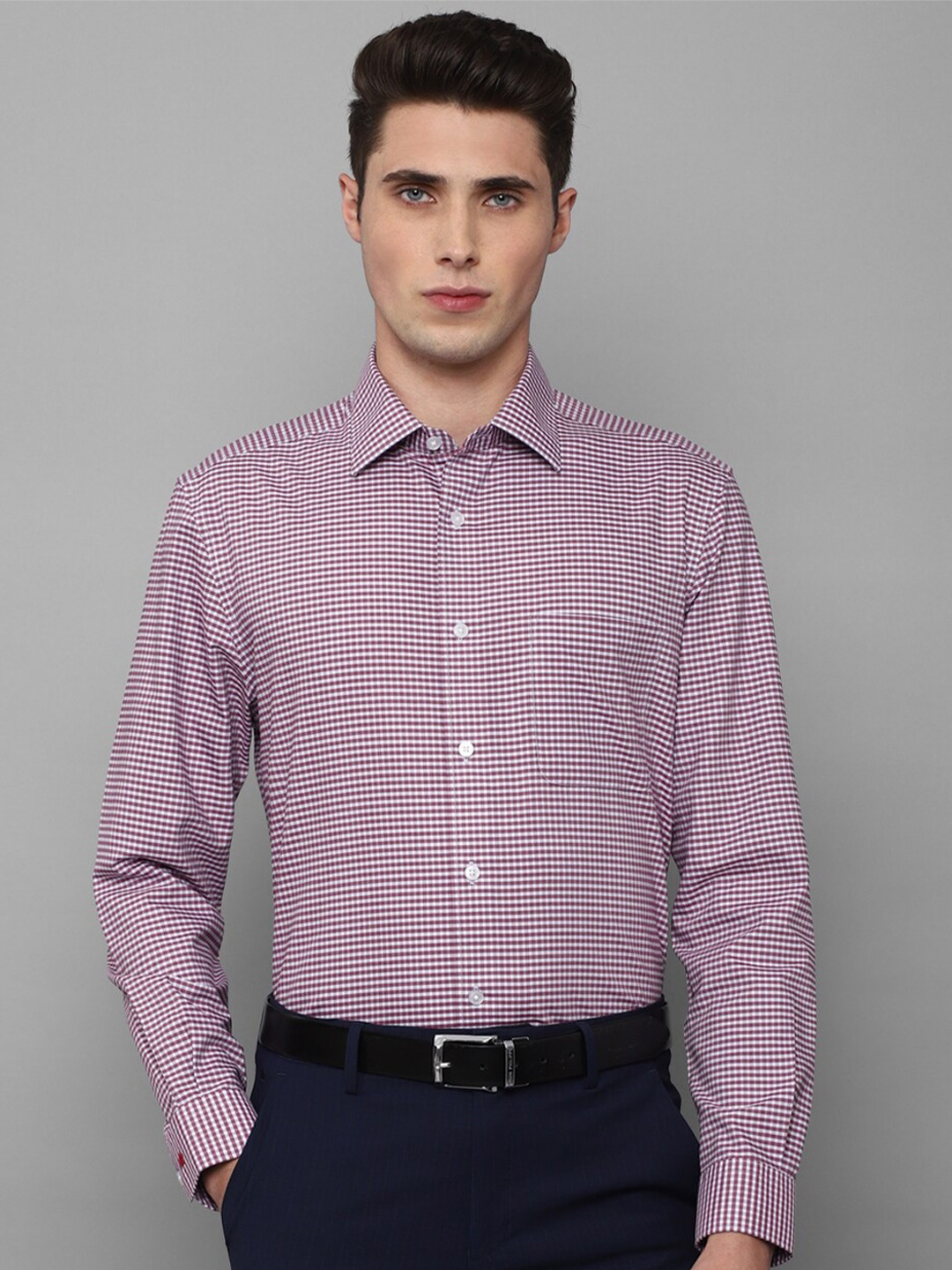 

Louis Philippe Permapress Men Purple Slim Fit Micro Checks Checked Wrinkle Free Formal Shirt
