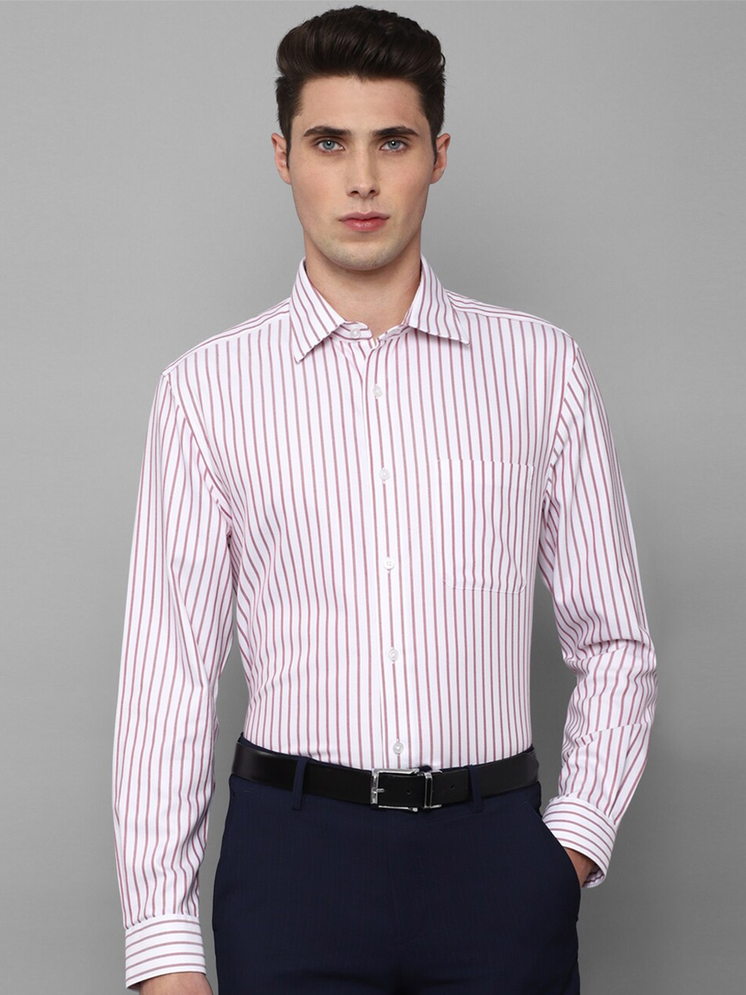 

Louis Philippe Permapress Men White Slim Fit Striped Wrinkle Free Formal Shirt