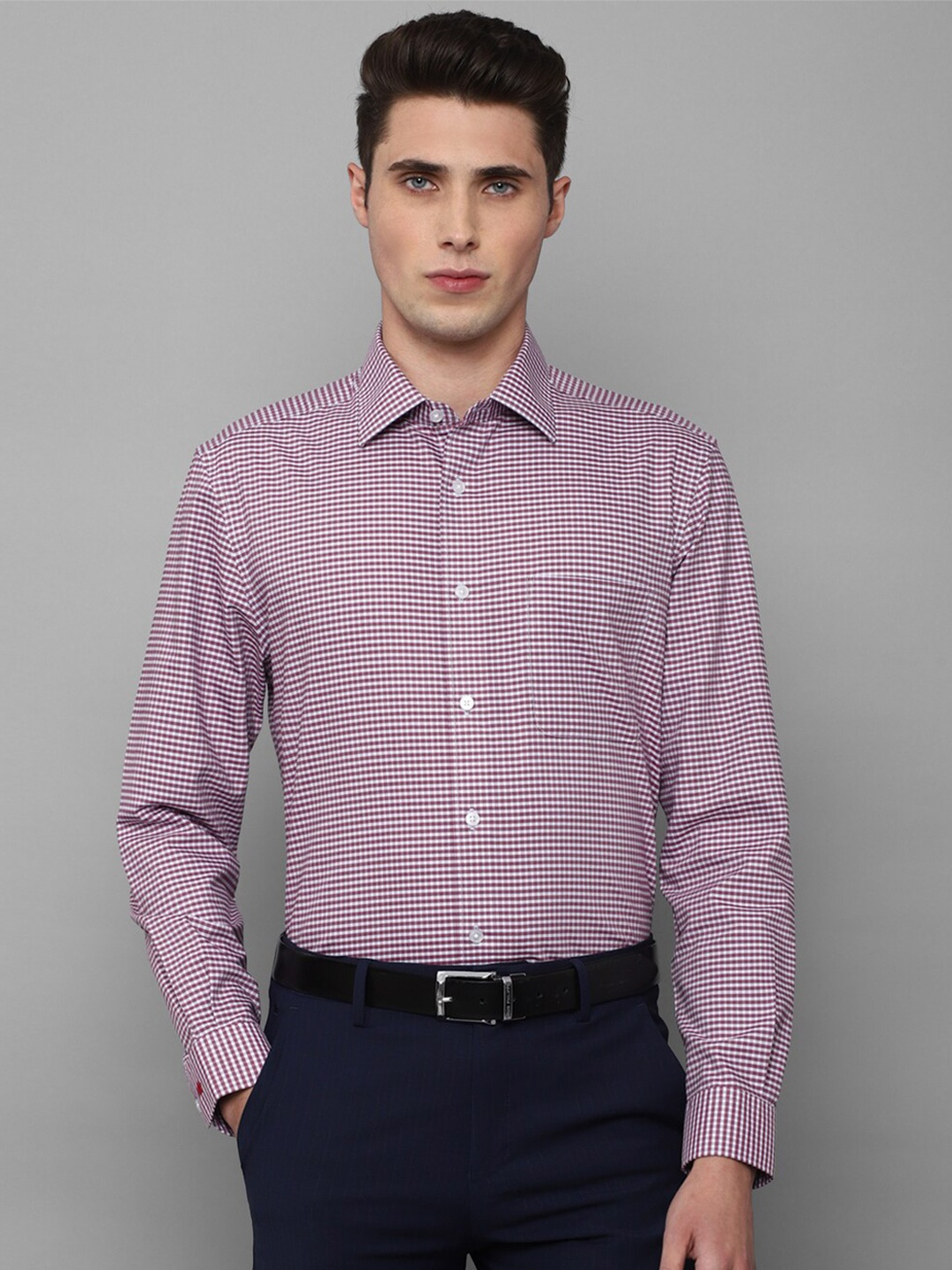 

Louis Philippe Men Purple Slim Fit Micro Checks Checked Formal Shirt
