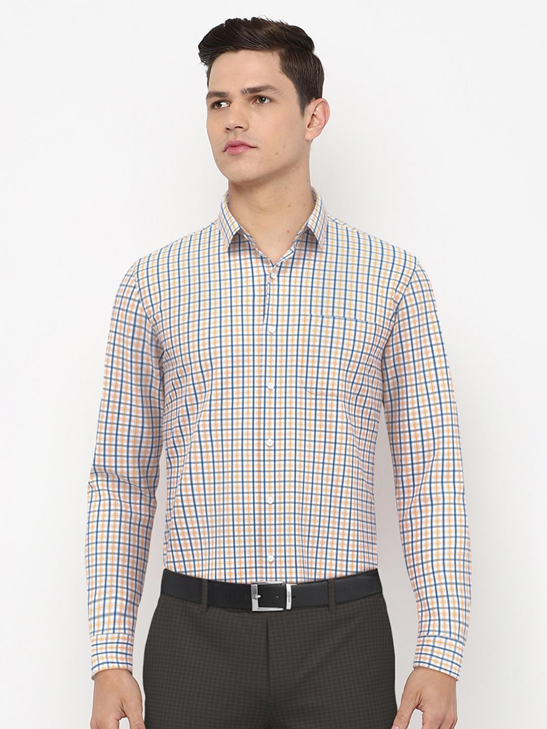 

Peter England Men Blue Checked Formal Shirt