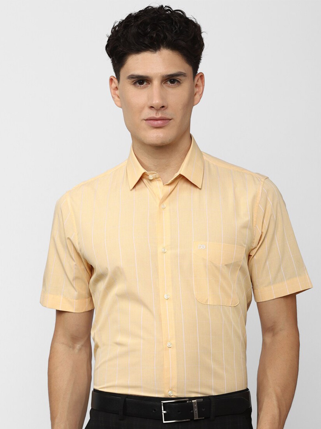

Peter England Men Orange Striped Formal Shirt