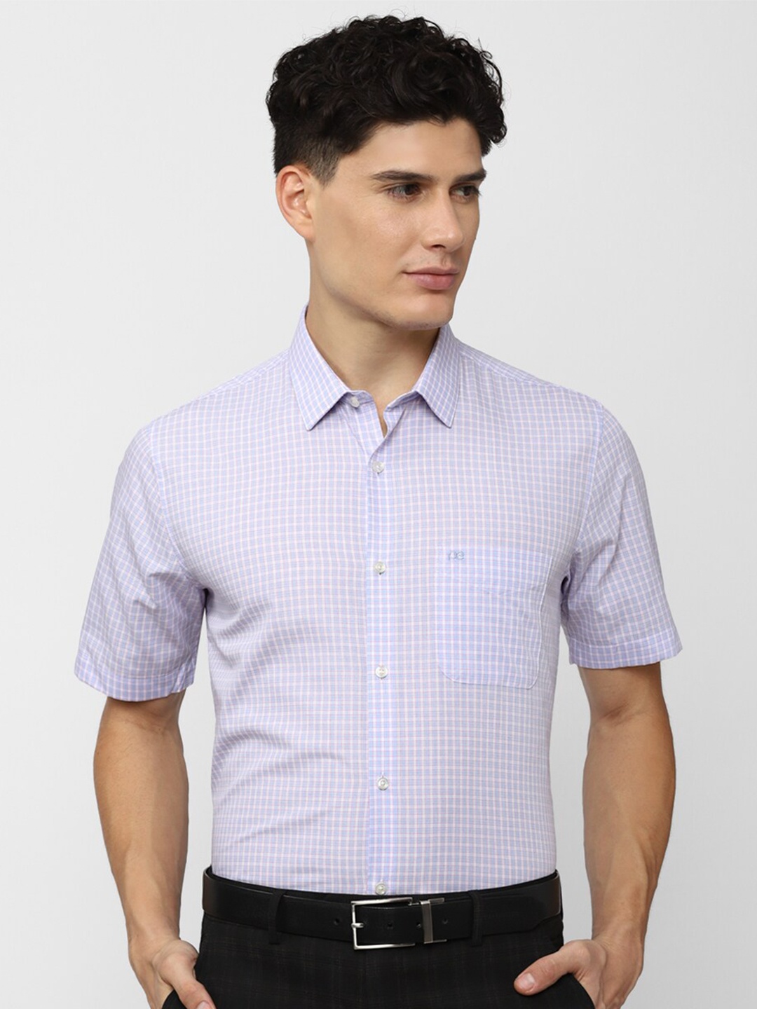 

Peter England Men Blue Grid Tattersall Checks Checked Formal Shirt