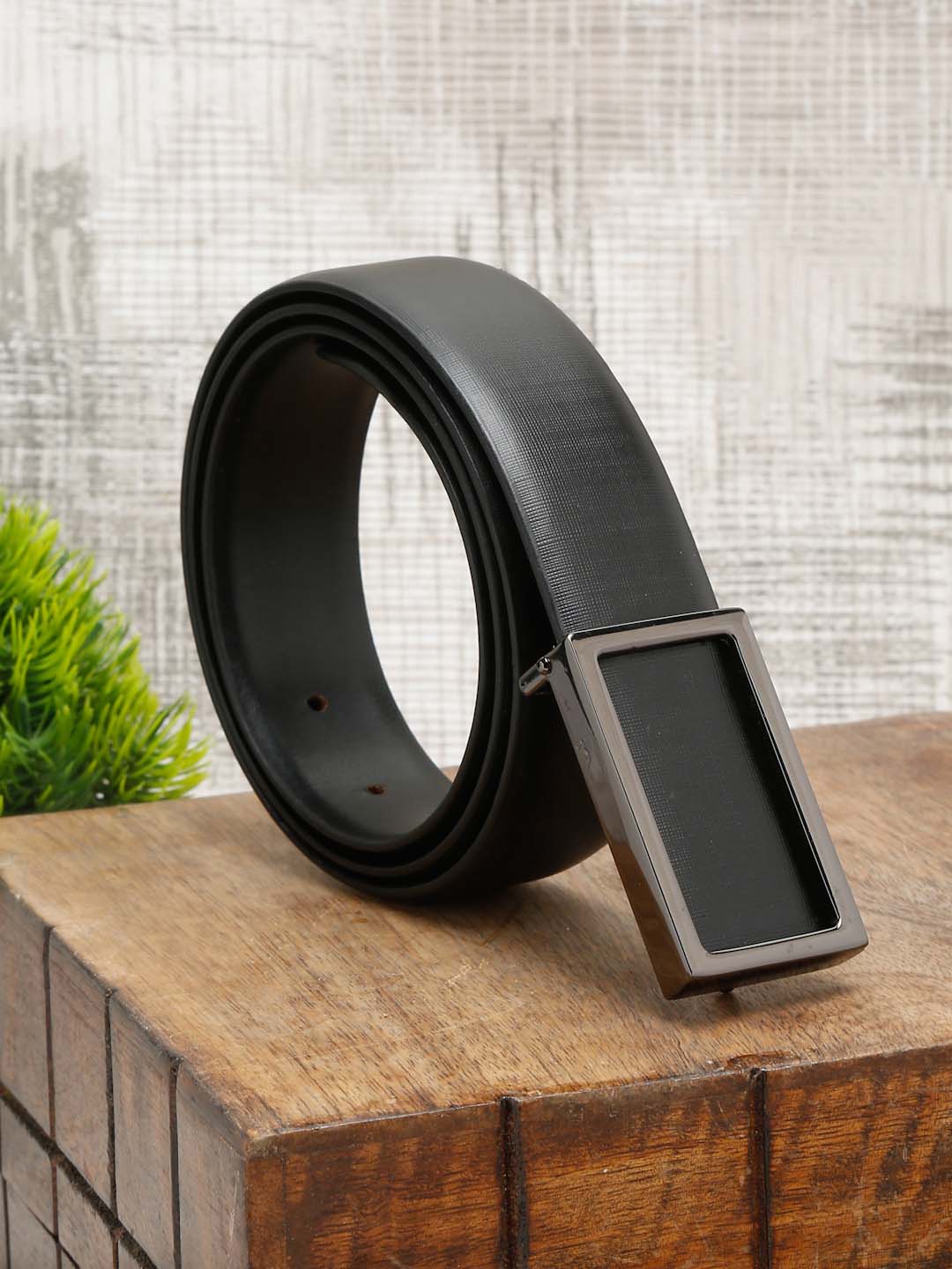 

LOUIS STITCH Men Black Leather Formal Belt