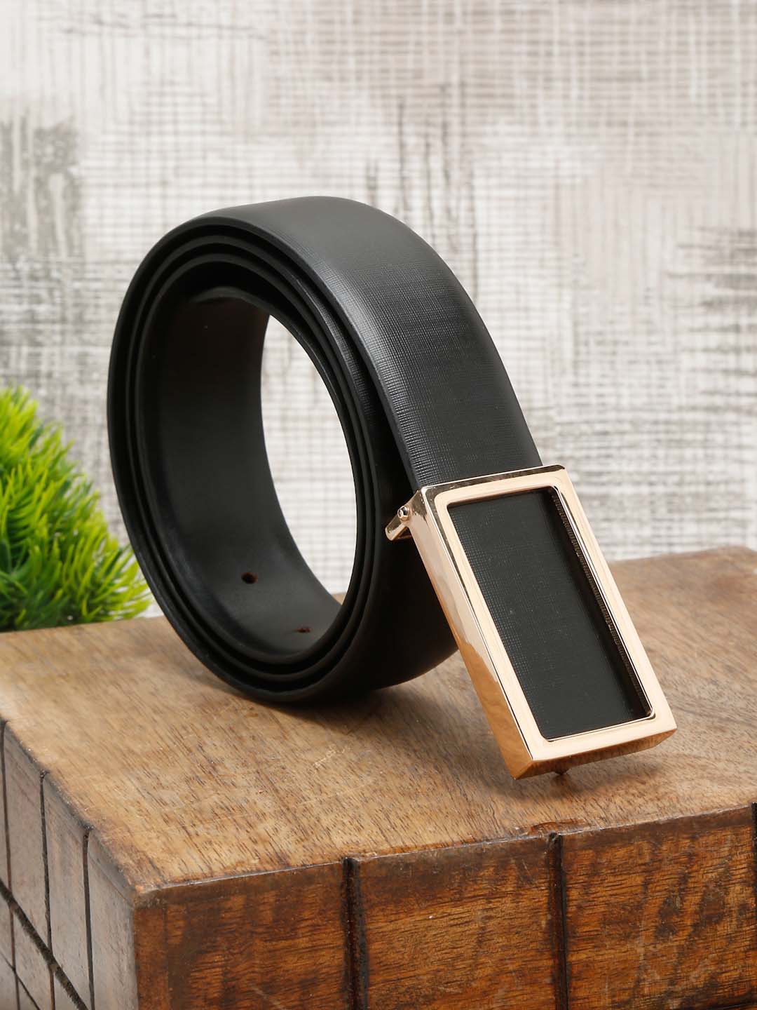 

LOUIS STITCH Men Black Leather Formal Belt