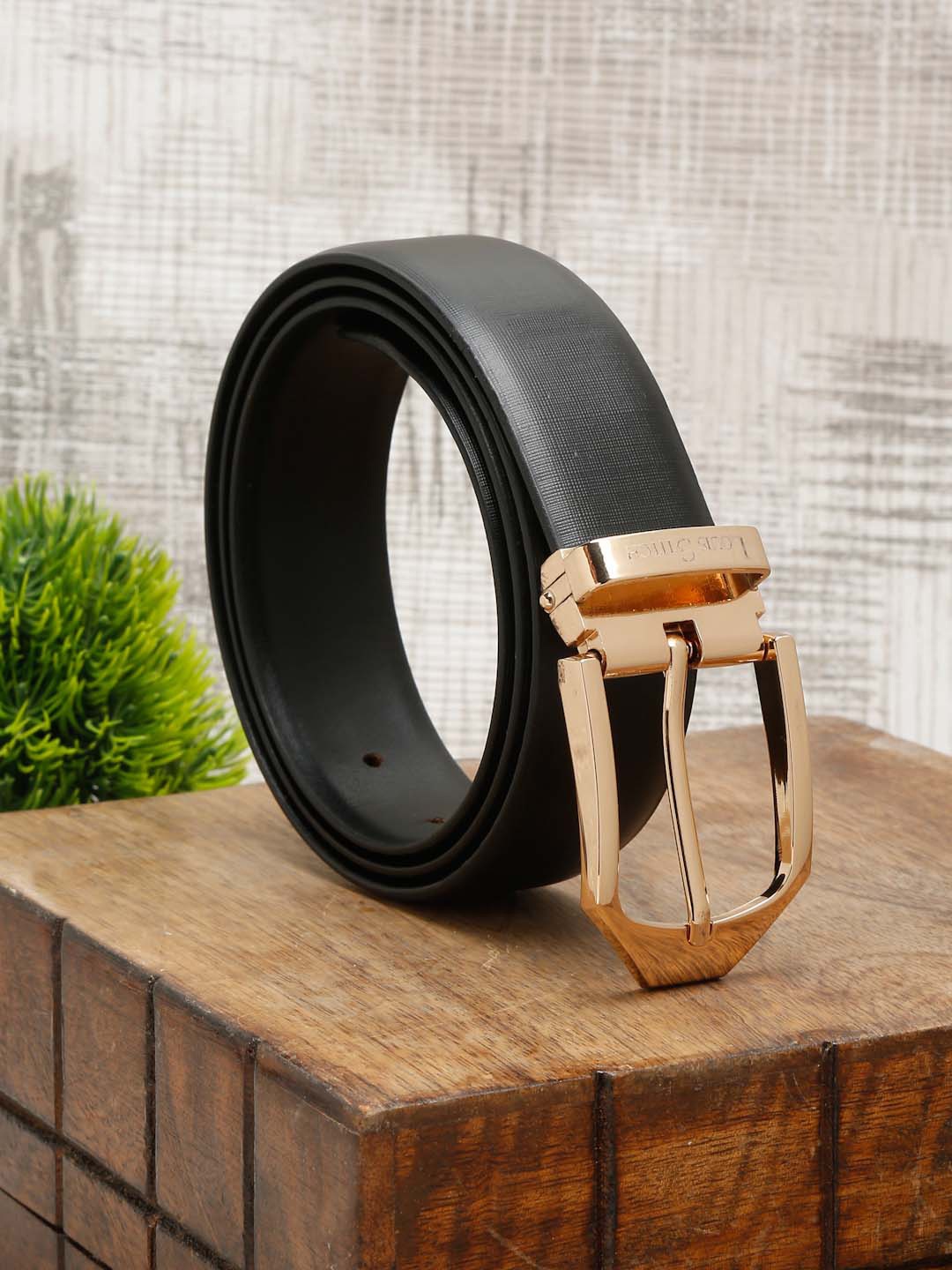 

LOUIS STITCH Men Black Leather Formal Belt