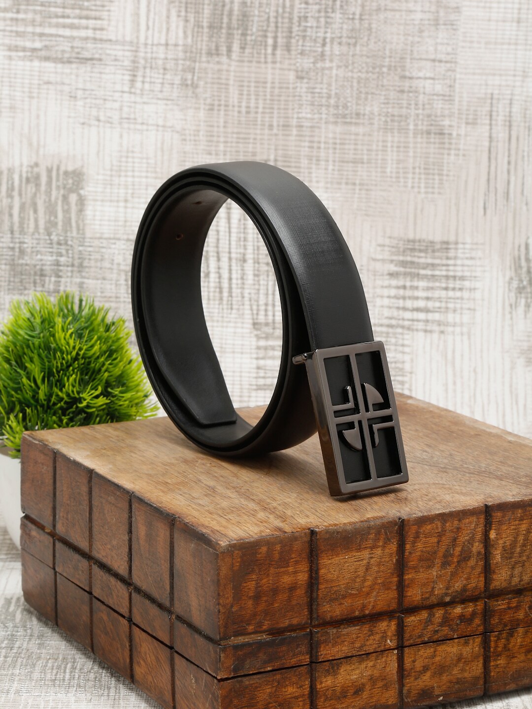 

LOUIS STITCH Men Black Leather Formal Belt