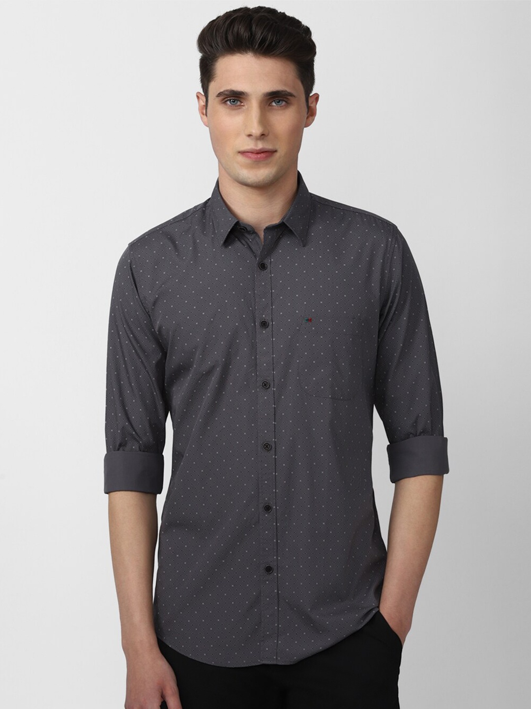

Peter England Casuals Men Grey Slim Fit Printed Casual Shirt