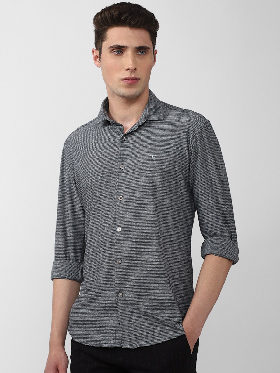 

V Dot Men Grey Slim Fit Casual Shirt
