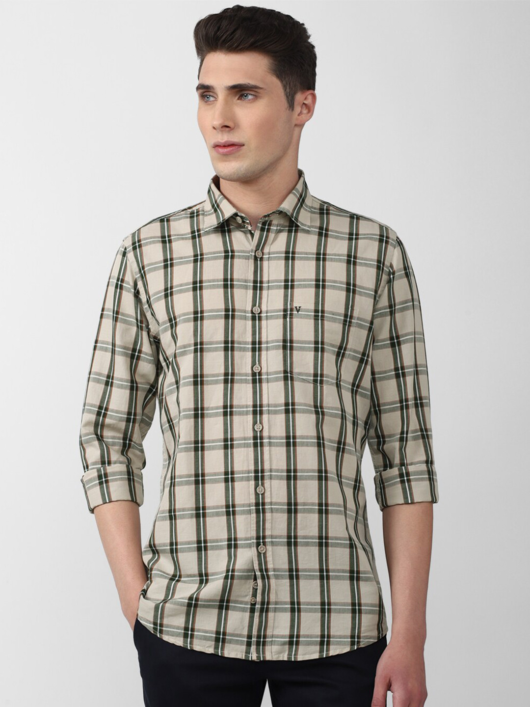 

Van Heusen Sport Men Beige Slim Fit Tartan Checks Checked Casual Shirt