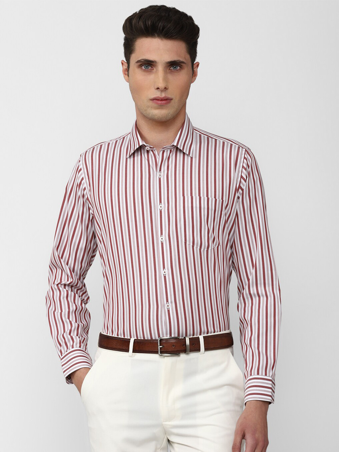 

Van Heusen Men Pink Striped Cotton Slim Fit Formal Shirt