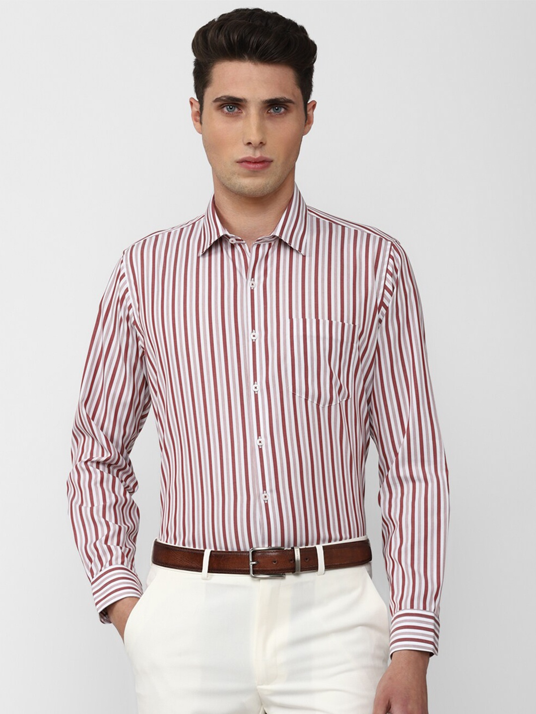 

Van Heusen Durapress Men Pink Slim Fit Striped Wrinkle Resistant & Easy Care Formal Shirt
