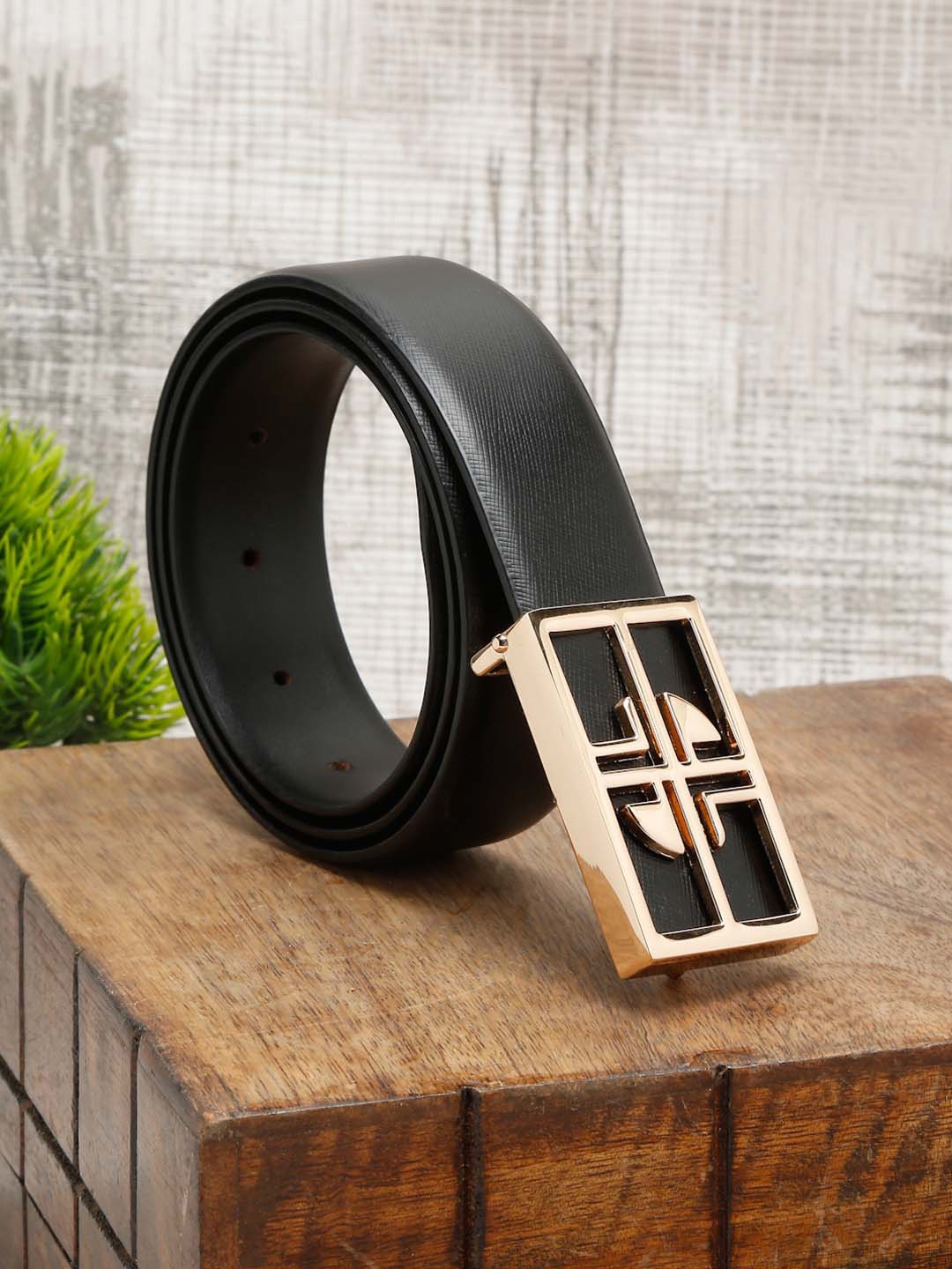 

LOUIS STITCH Men Black Leather Formal Belt