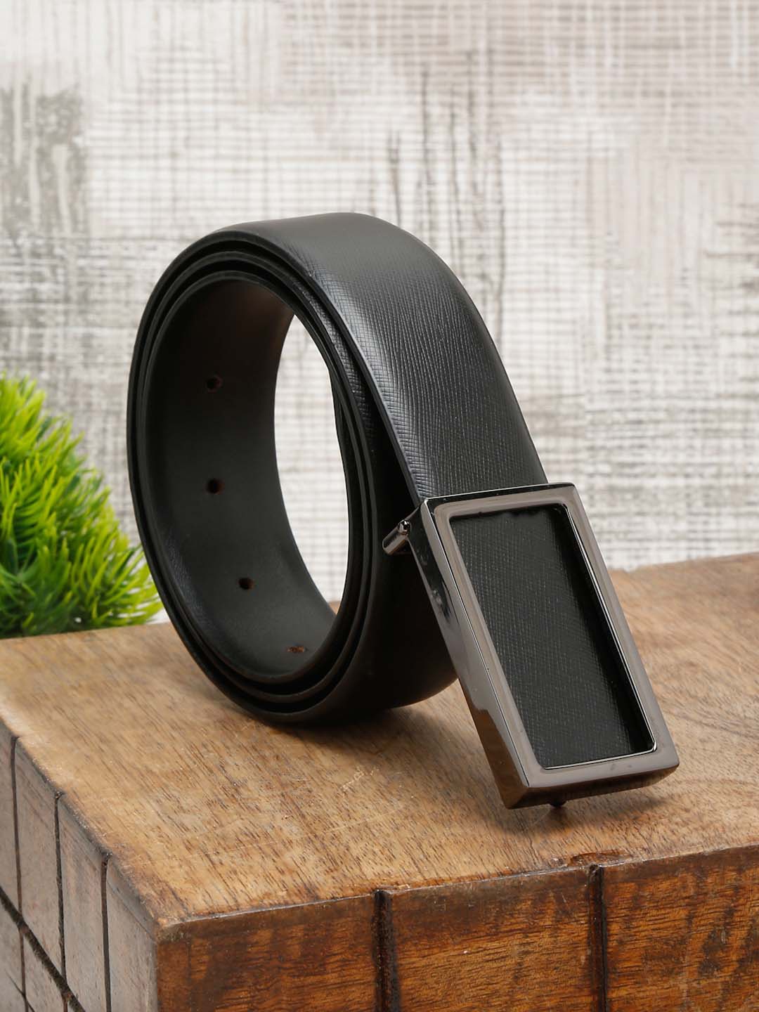 

LOUIS STITCH Men Black Leather Formal Belt