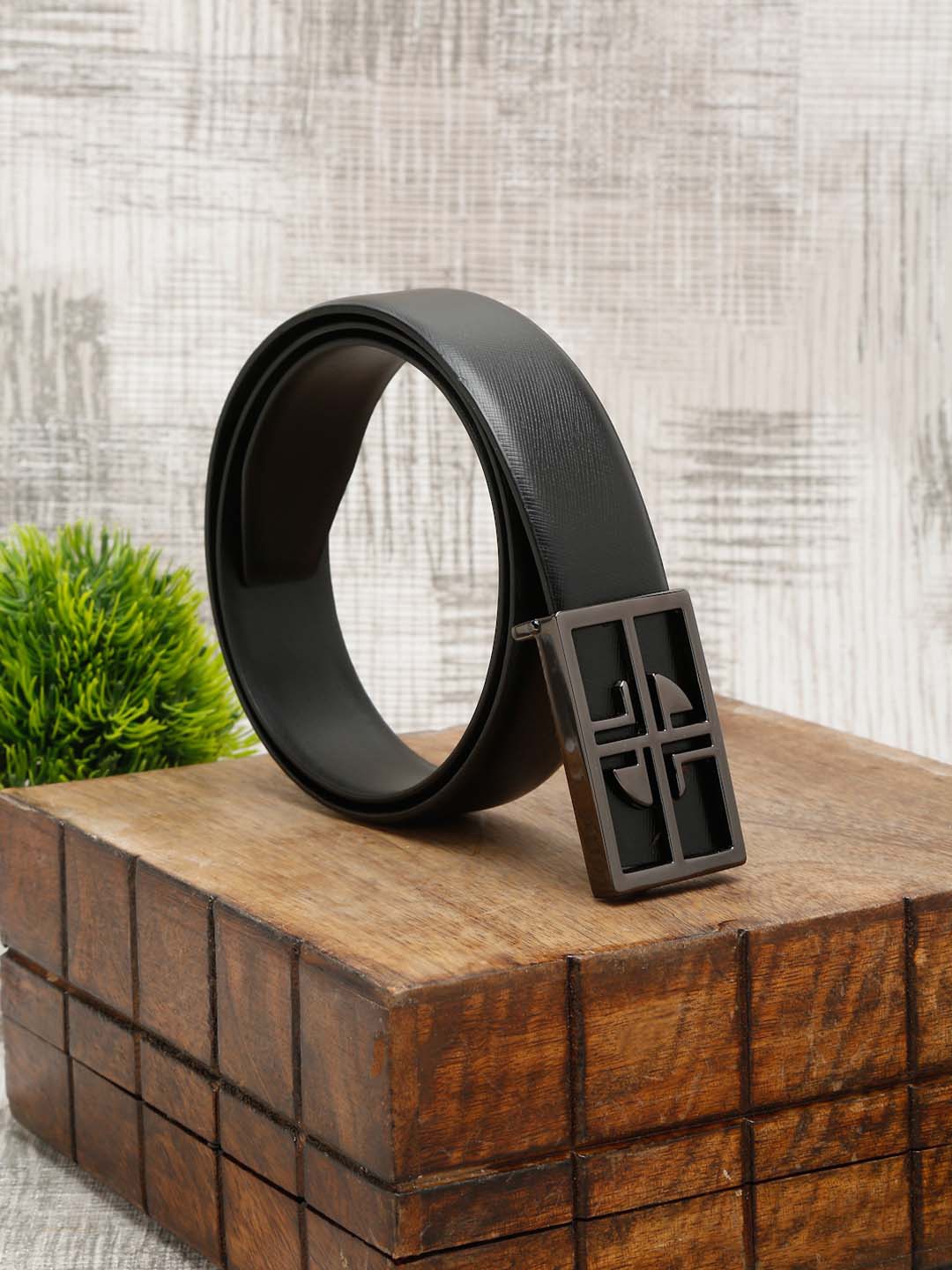 

LOUIS STITCH Men Black Leather Formal Belt