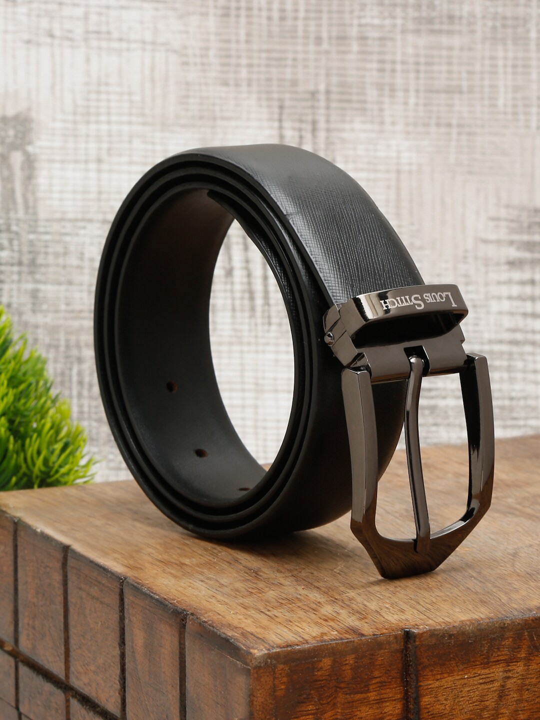 

LOUIS STITCH Men Black Leather Formal Belt