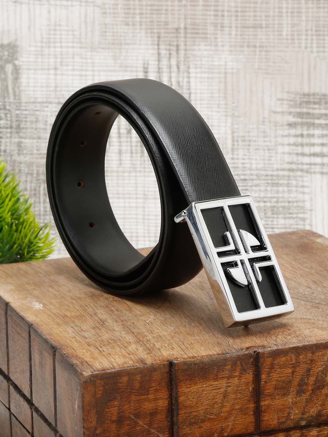 

LOUIS STITCH Men Black Leather Formal Belt