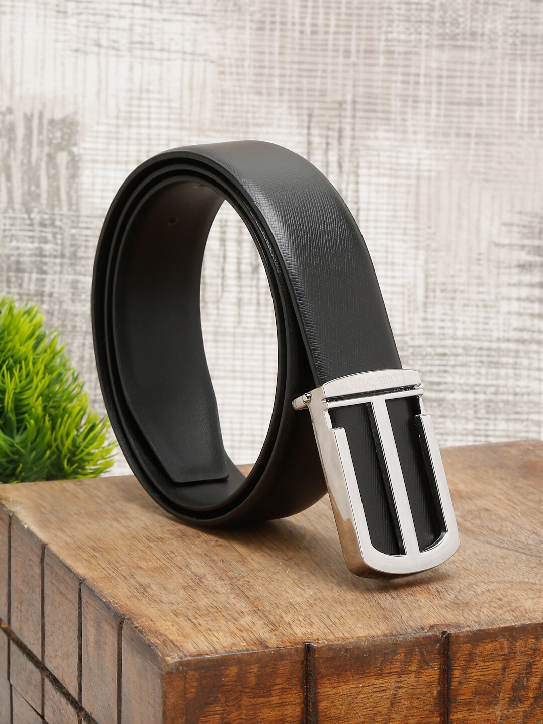 

LOUIS STITCH Men Black Leather Formal Belt