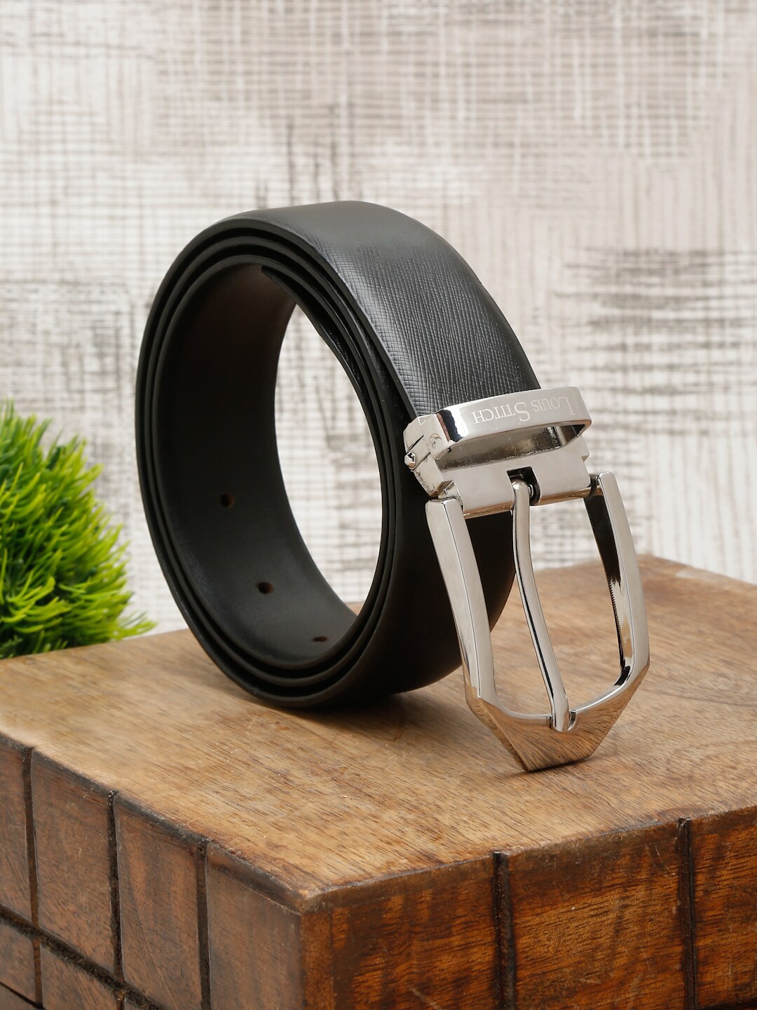 

LOUIS STITCH Men Black Leather Formal Belt