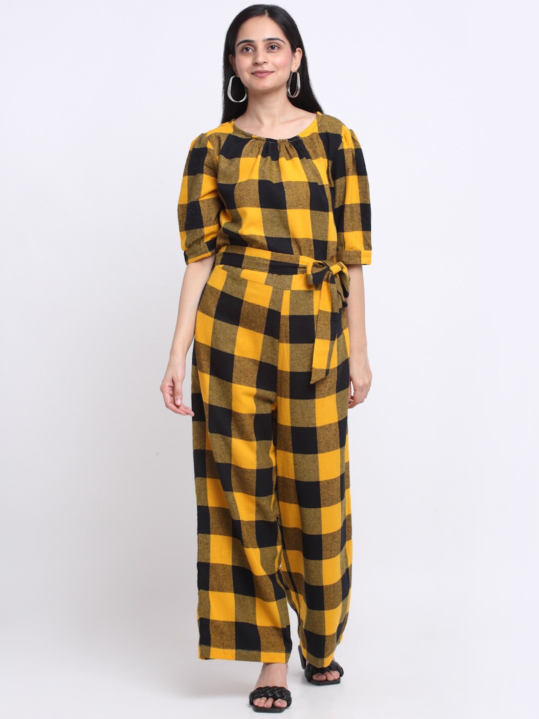 

SiaVira Women Black & Yellow Checked Basic Jumpsuit