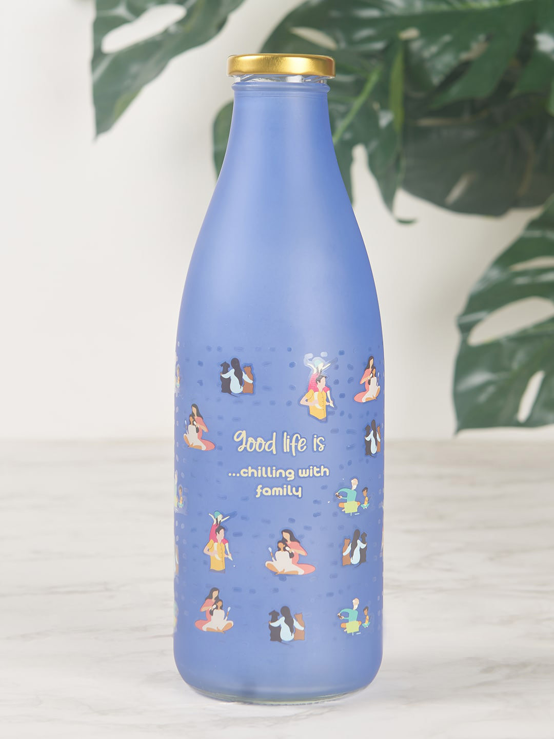 

HomeTown Blue Printed Glass Frosted Milk Bottle