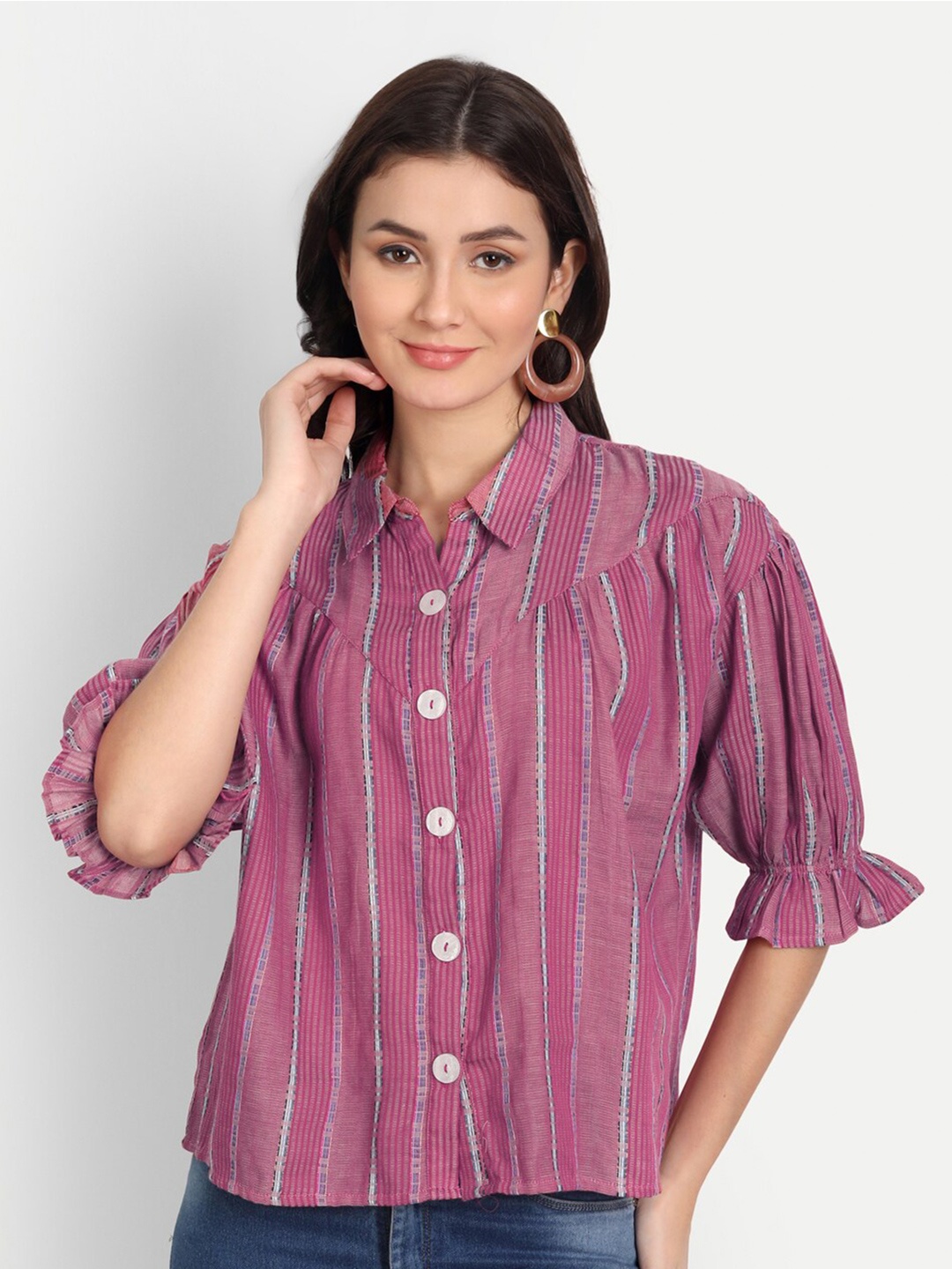 

Sttavoss Women Blue Comfort Striped Casual Shirt