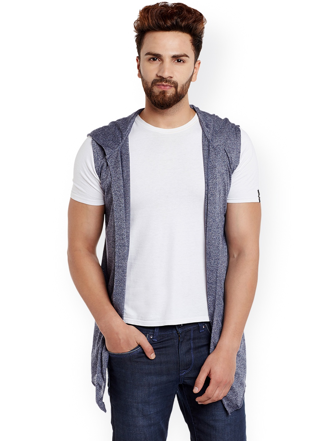 

CHILL WINSTON Men Blue Solid Hooded Cardigan