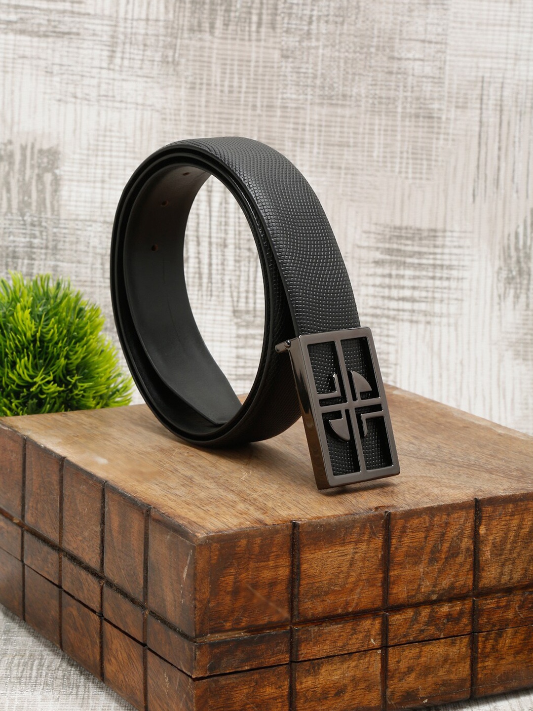 

LOUIS STITCH Men Black Leather Formal Belt