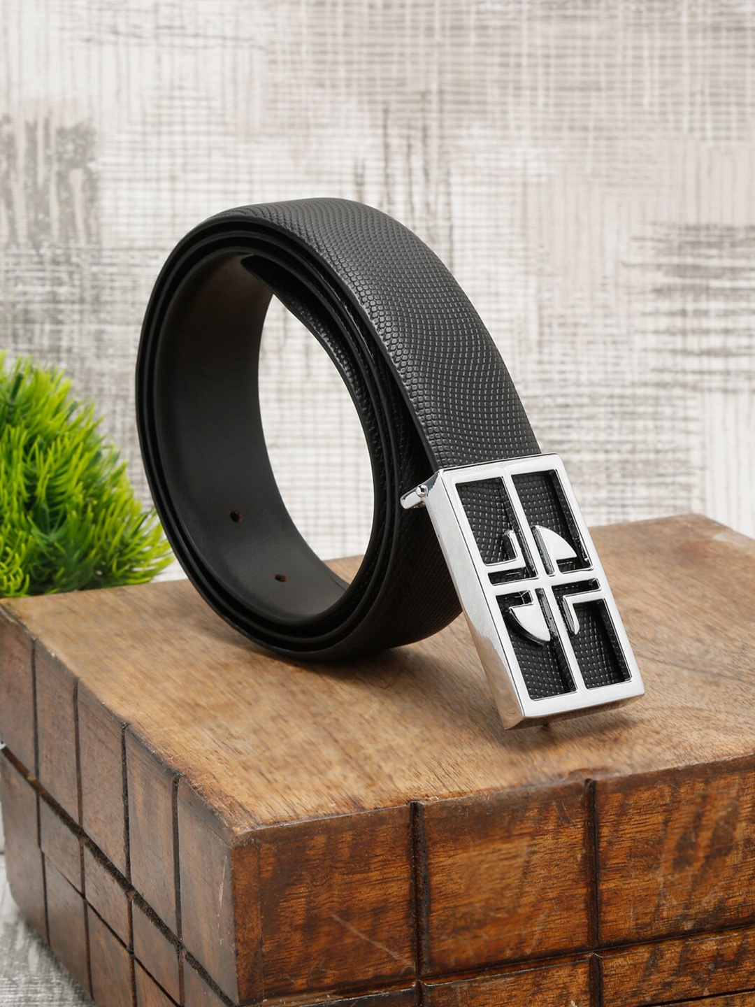 

LOUIS STITCH Men Black Leather Formal Belt