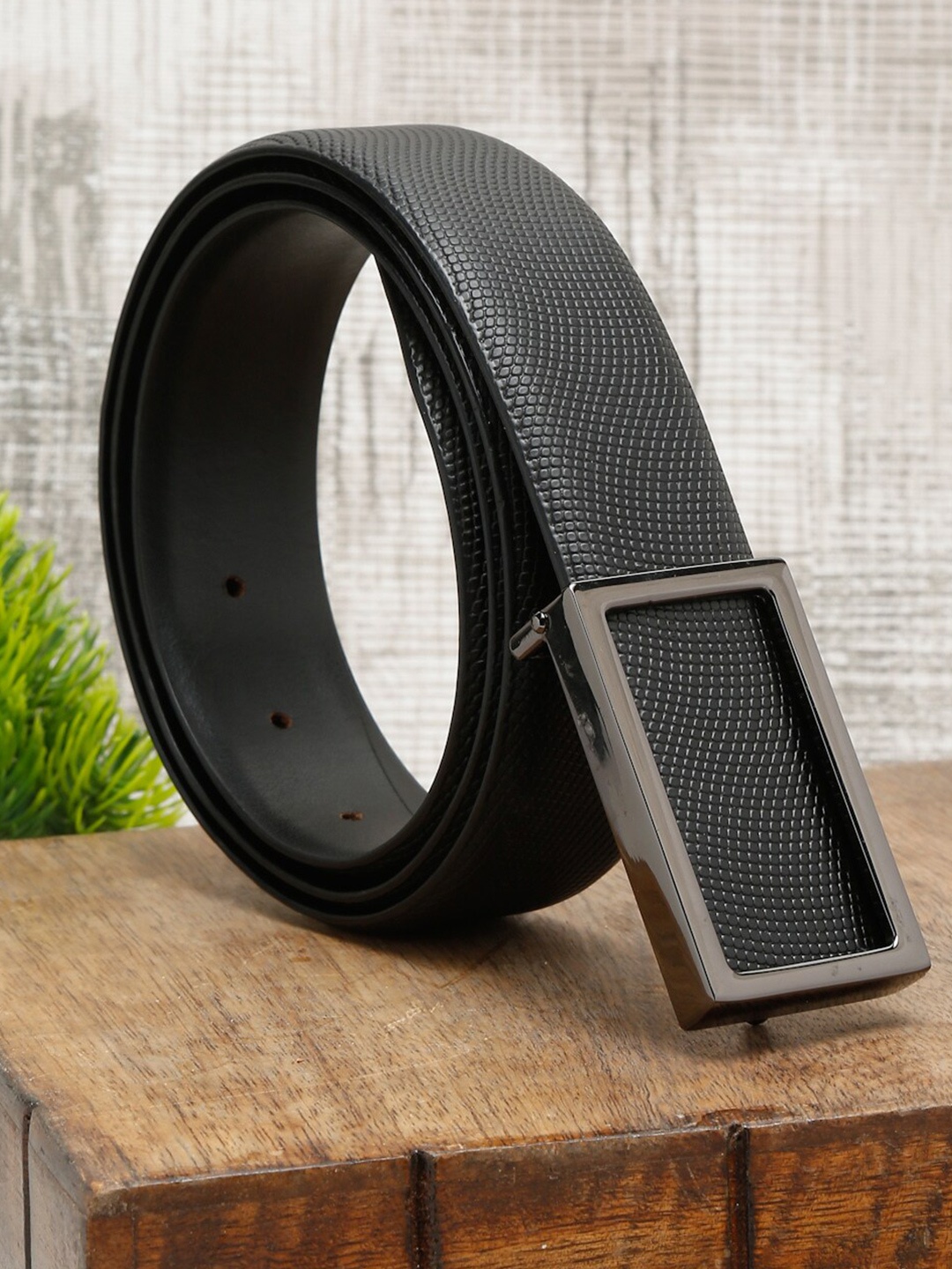 

LOUIS STITCH Men Black Leather Formal Belt