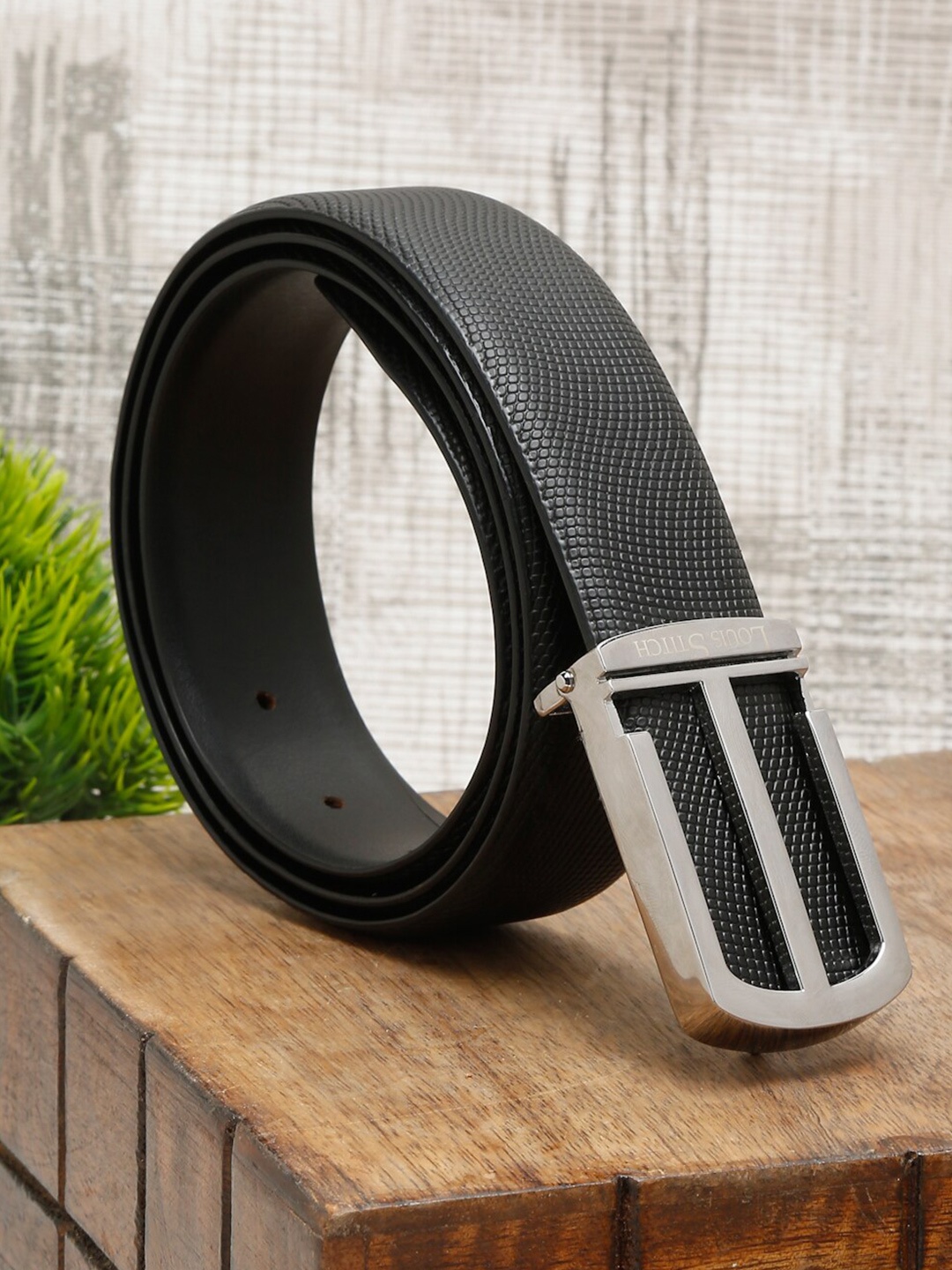

LOUIS STITCH Men Black Leather Formal Belt