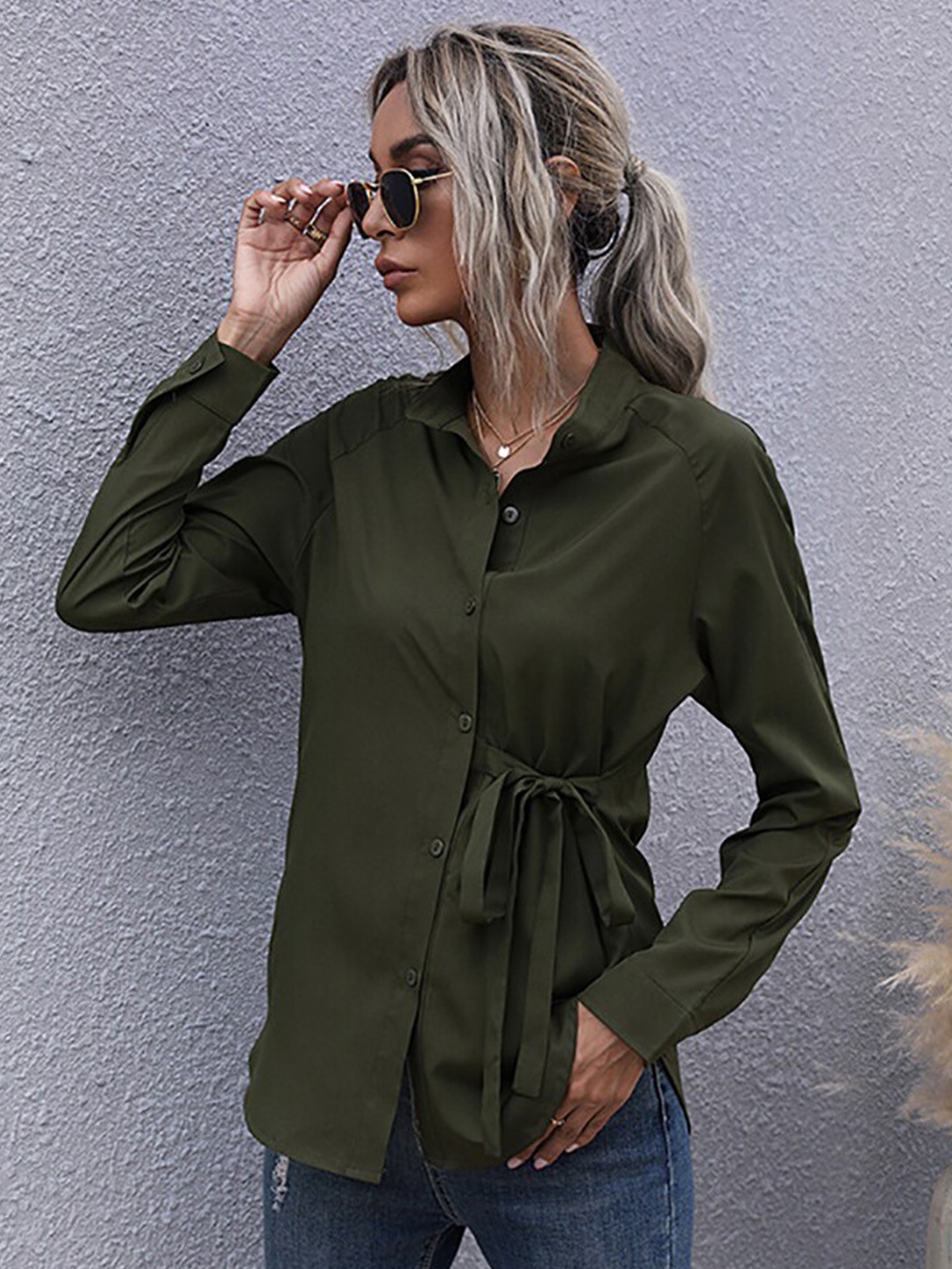 

BoStreet Green Shirt Style Top