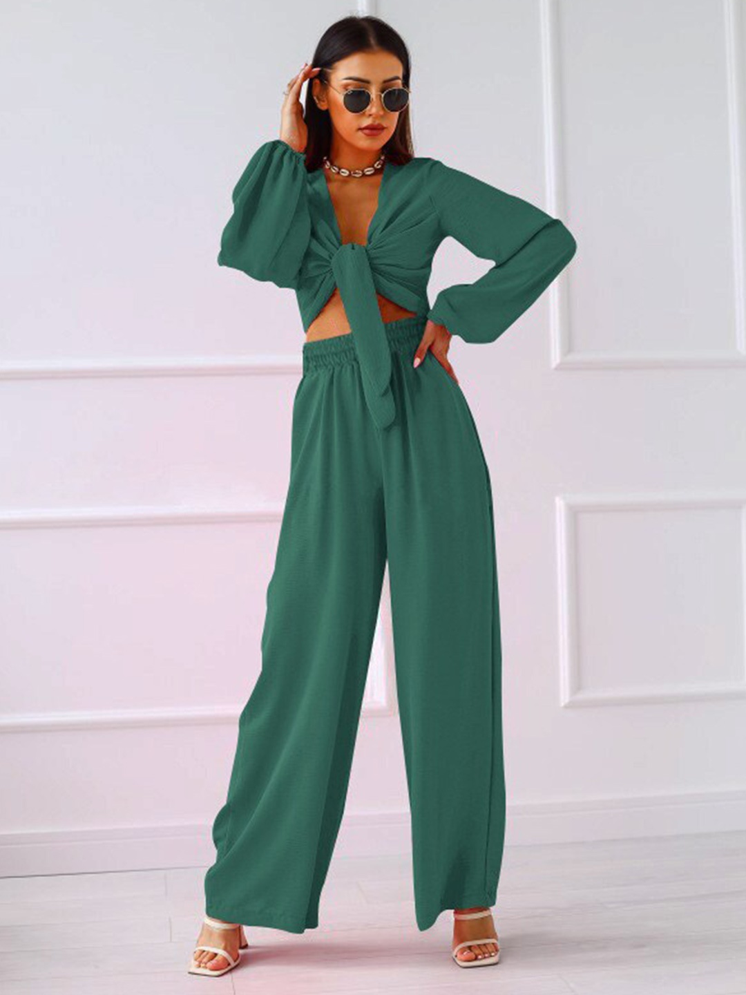 

BoStreet Women Green Top with Palazzo Co-Ords Set