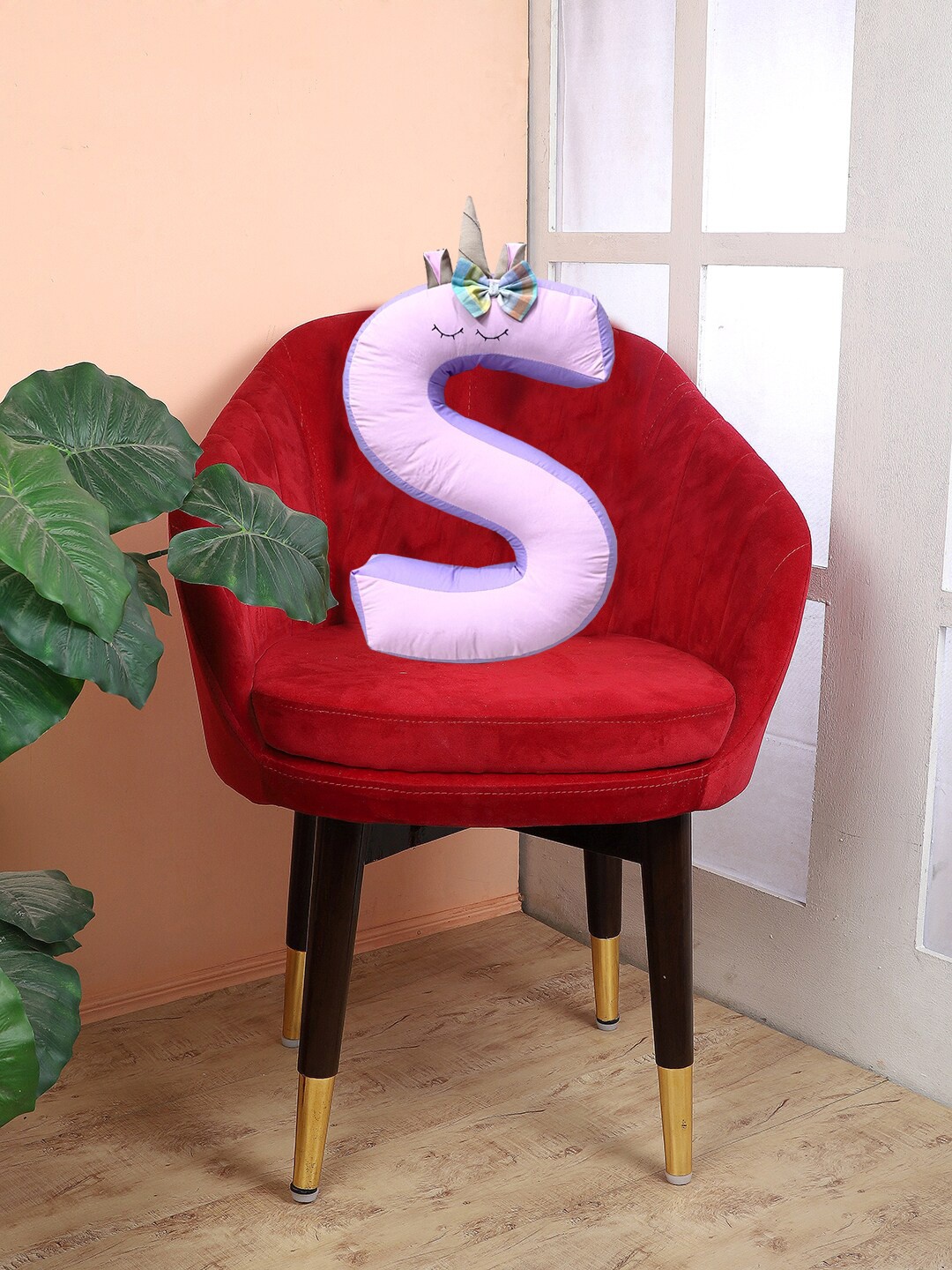

My Gift Booth Baby-Pink & Purple Embellished & S Alphabet Unicorn Shaped Cushion With Filler, Rose