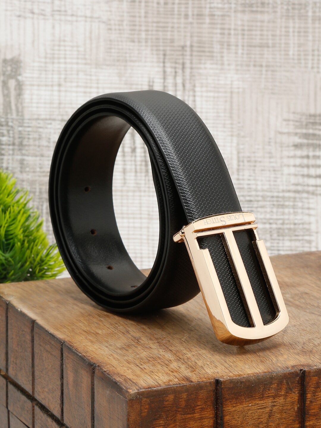

LOUIS STITCH Men Black Leather Formal Belt