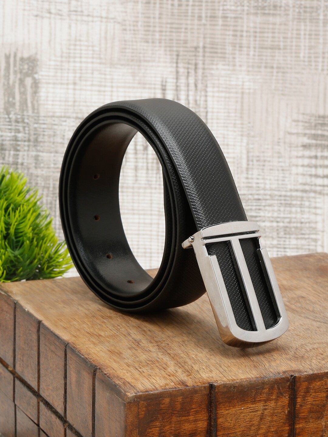 

LOUIS STITCH Men Black Leather Formal Belt