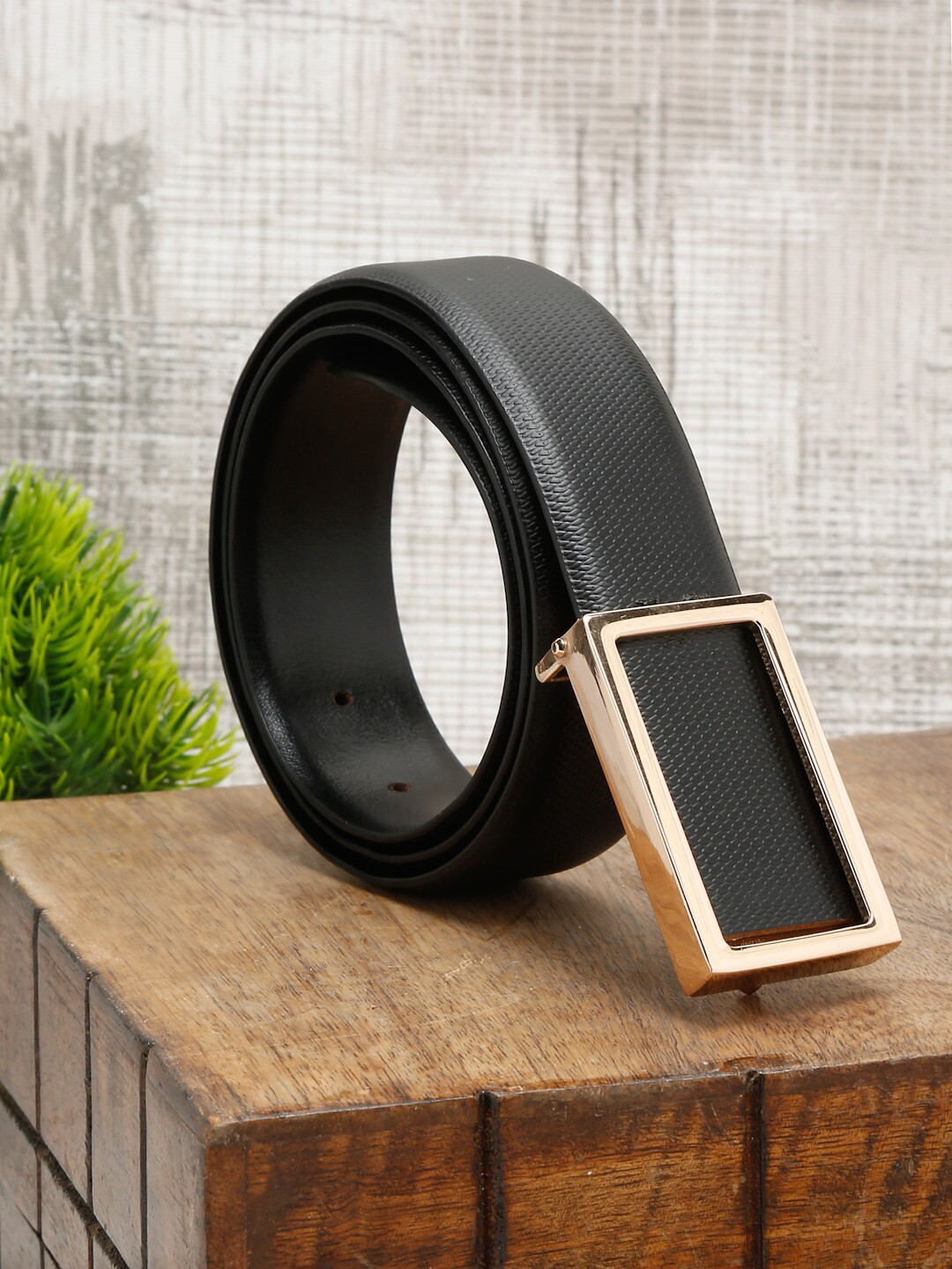 

LOUIS STITCH Men Black Leather Formal Belt