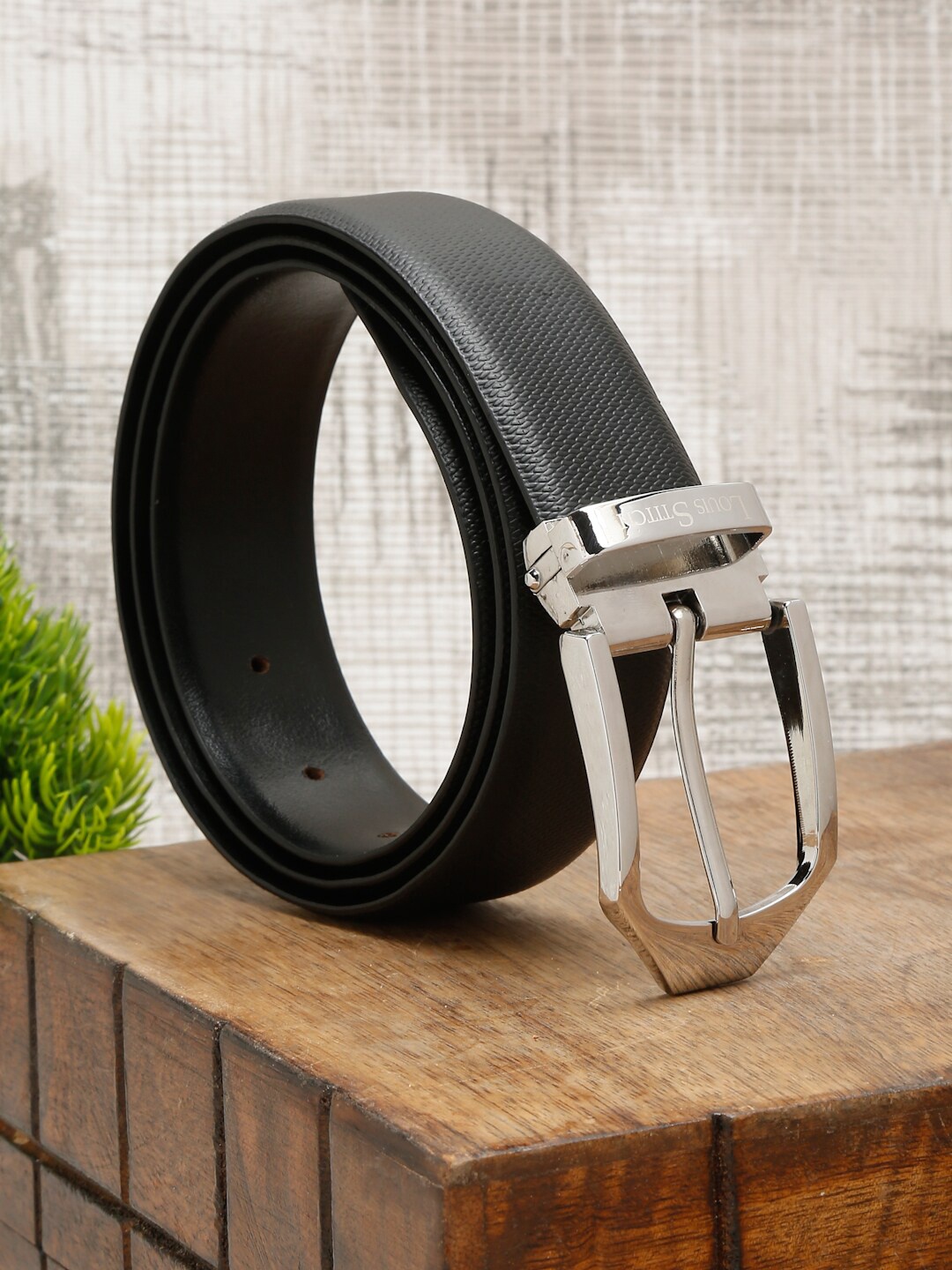 

LOUIS STITCH Men Black Leather Formal Belt