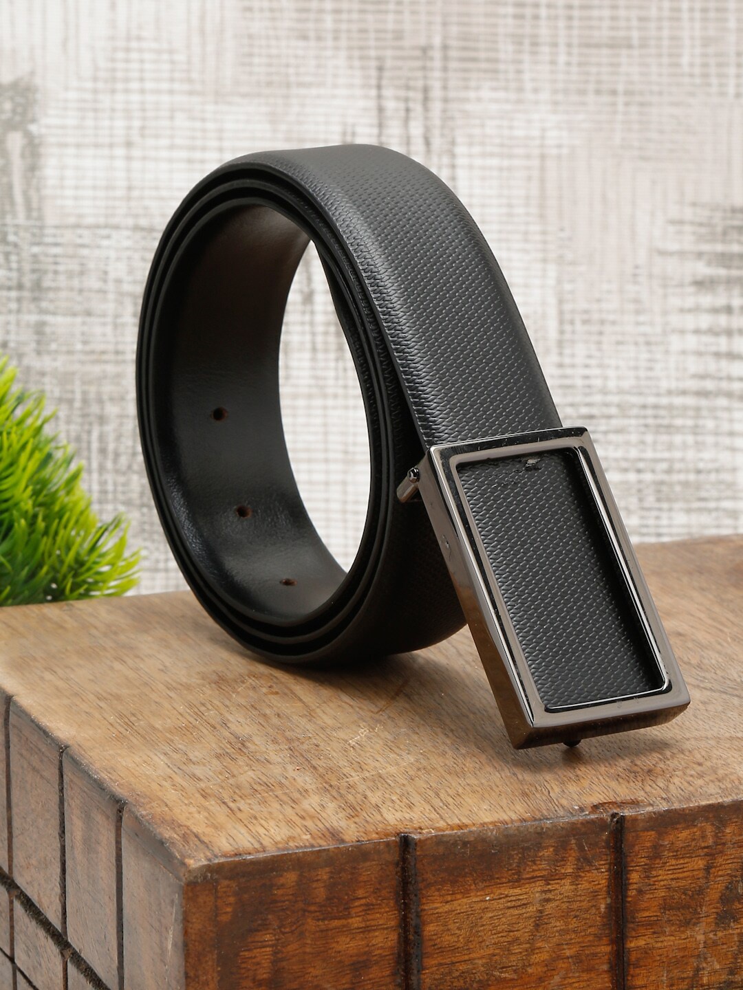 

LOUIS STITCH Men Black Leather Formal Belt